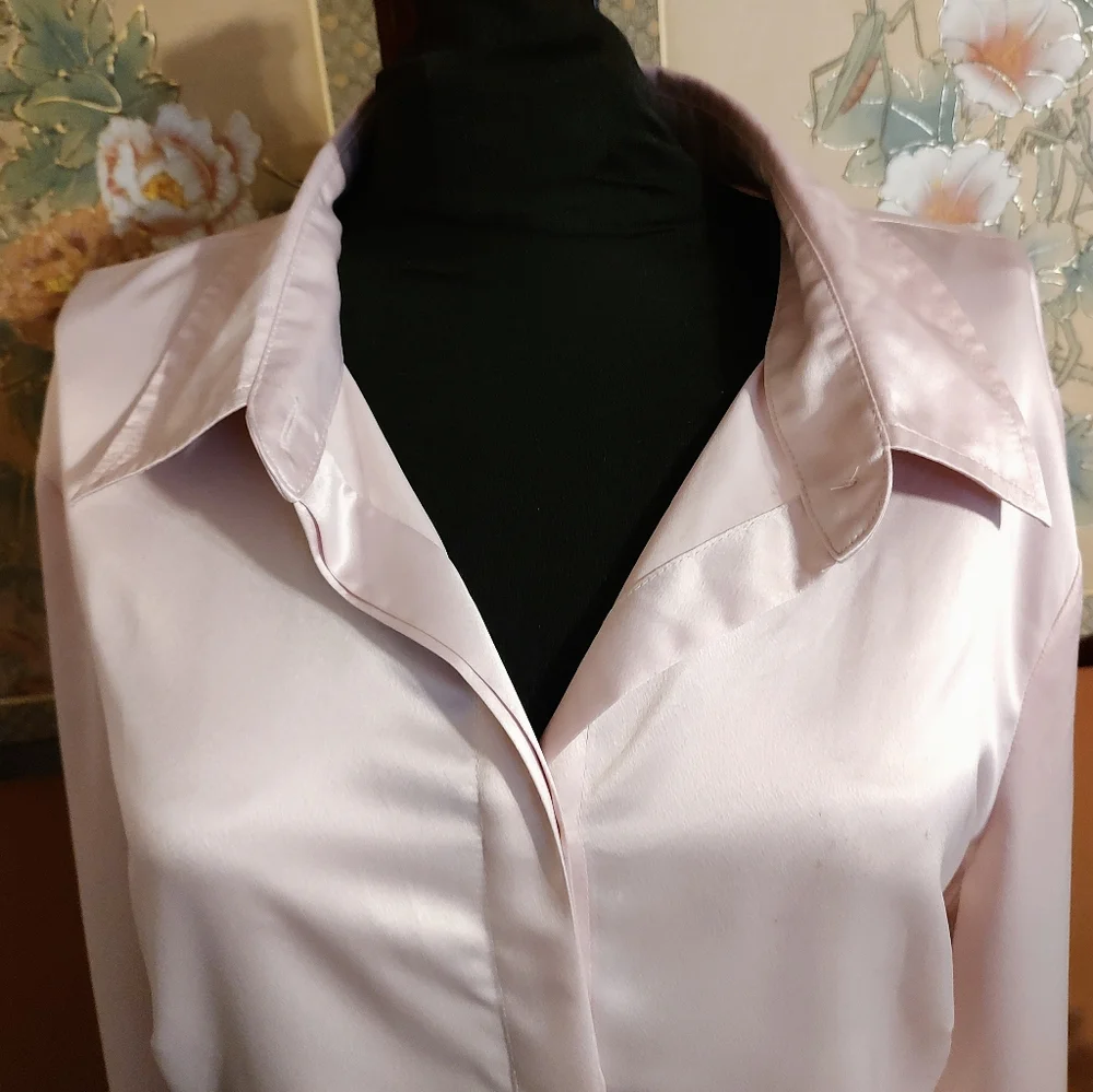 🌷🩷🌷 Gorgeous Baby Petal Powder Pink Silky Soft Satin Blouse Top - 16 - Picture 13 of 16